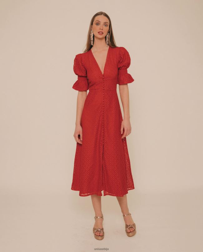 Unisa Жене црвена нијансирана чипкаста миди хаљина T6V601258