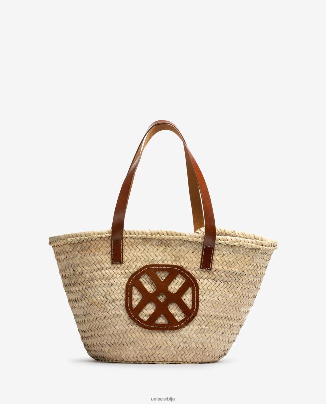 Unisa Жене браон средње плетена корпа са кожним ручкама и логом T6V601098