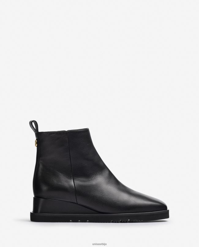 Unisa Жене црн кожна глежњача са клином T6V60911