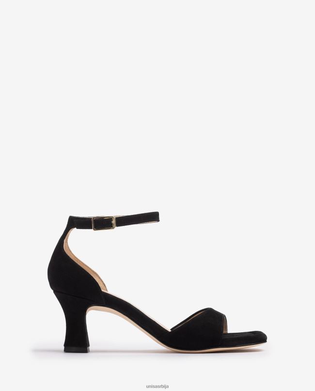 Unisa Жене црн антилоп сандале са средњом потпетицом T6V60194