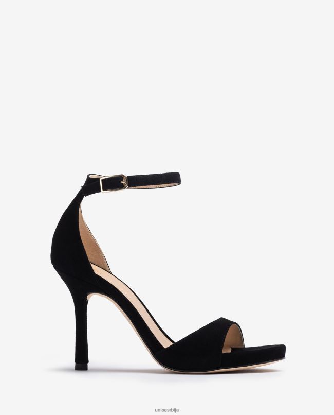 Unisa Жене црн сандале од антилоп високе потпетице T6V6023