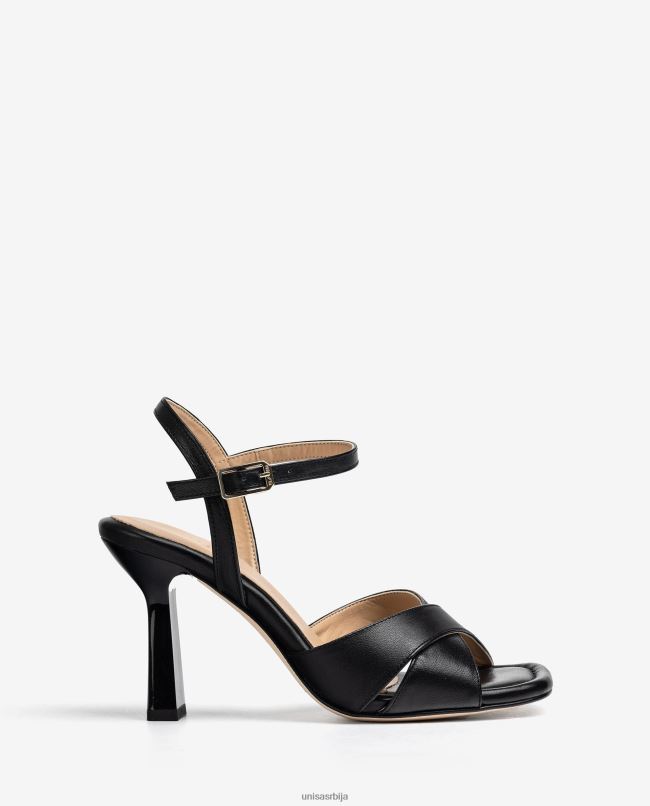 Unisa Жене црн сандале са укрштеним кожним нараменицама T6V60338