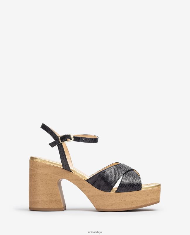 Unisa Жене црн сандала од рафије са блок потпетицом T6V6071