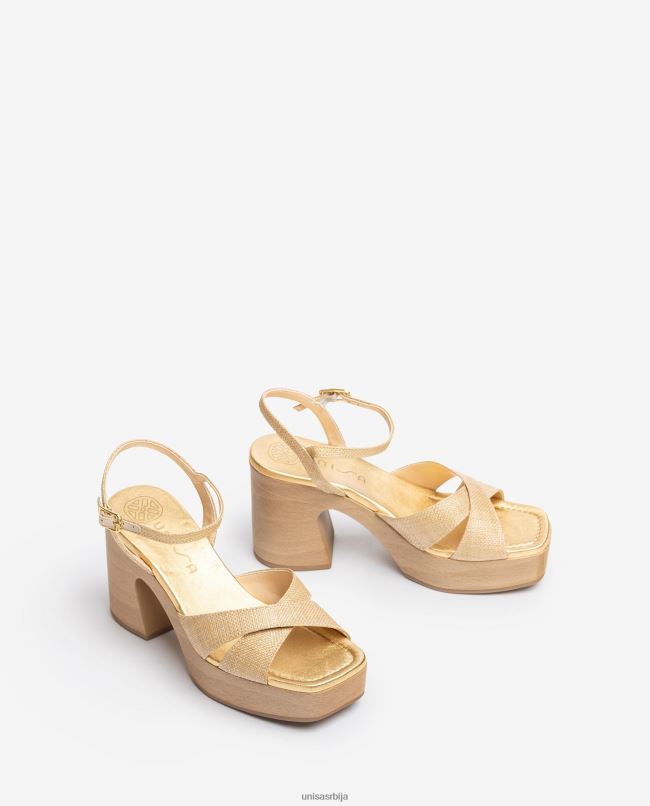 Unisa Жене браон сандала од рафије са блок потпетицом T6V6072