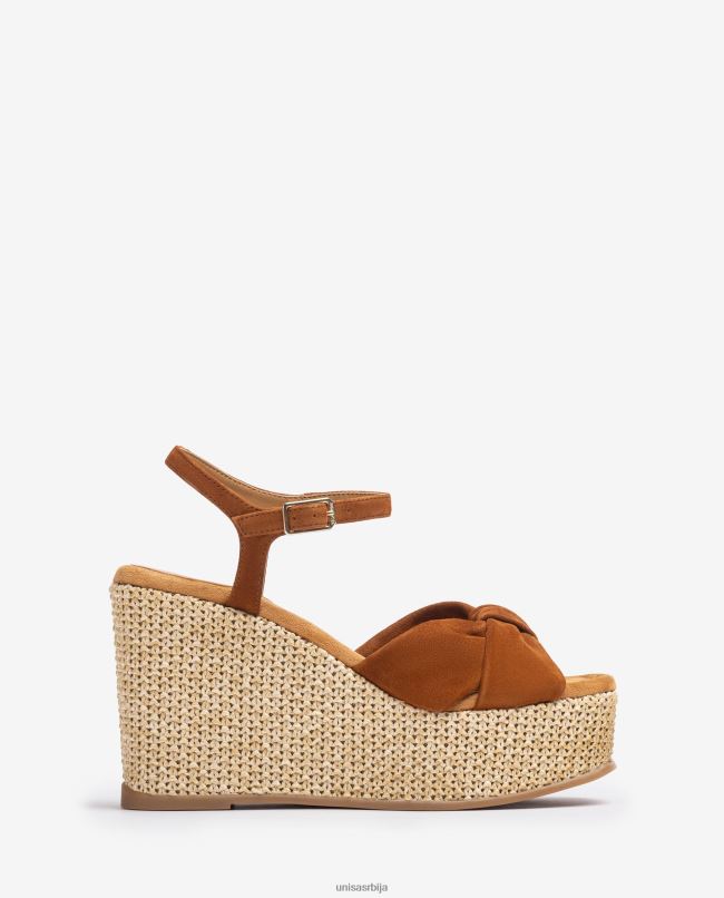 Unisa Жене браон сандале са високим клином са везом T6V60458